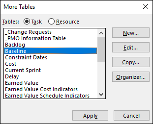 Figure 1: Select the Baseline table