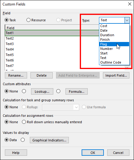 Figure 3: Select the Flag type