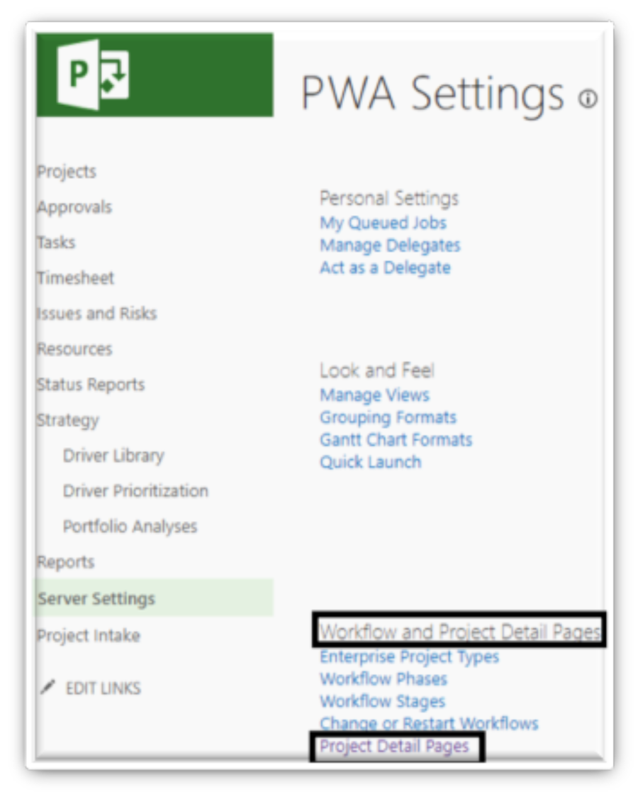 Figure 2: Click on Project Detail Pages under Workflow and Project Detail Pages