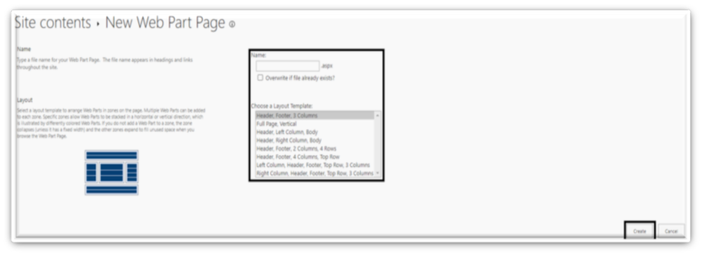 Figure 4: Once you chose a layout, click ‘create’.