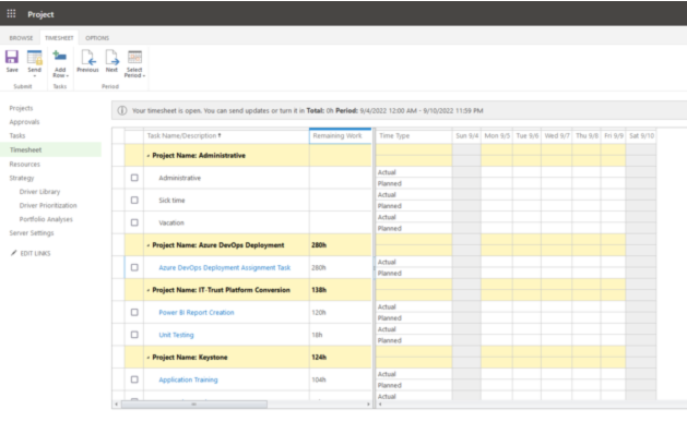 Figure 4: Columns are added to the left side of all timesheets