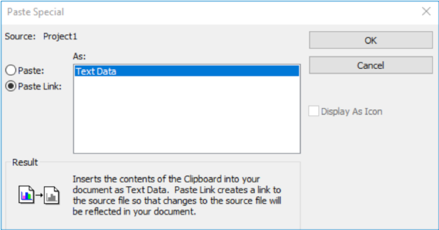 Figure 2: In the Paste Special dialog, select the Paste Link option and click the OK button.