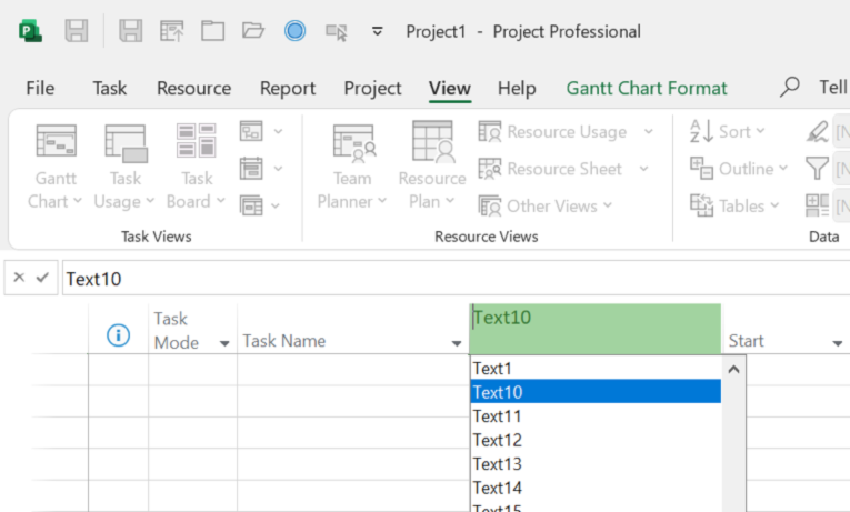 Figure 1: Right click on a column header and insert a Text field (Text10 for example)