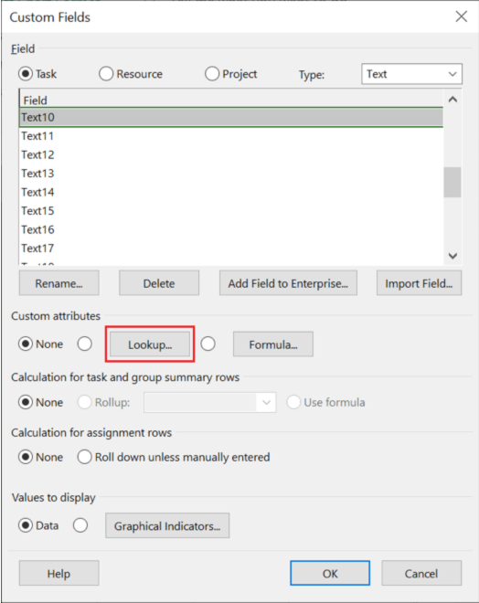 Figure 3: In Custom Fields pop up, go to Custom Attributes section and select Lookup