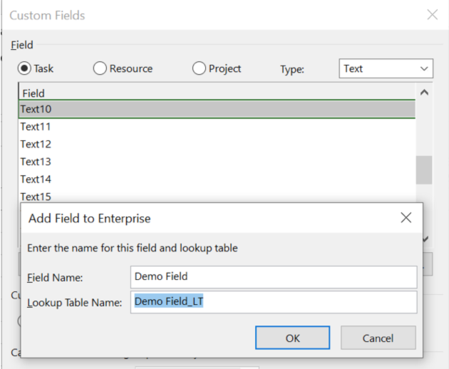 Figure 6: Name field and lookup table, then click Ok