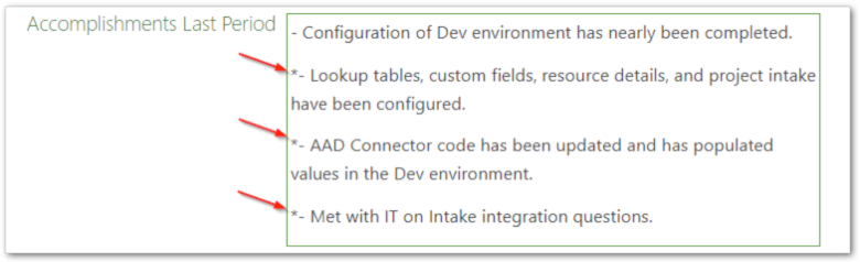 Figure 1: Example of how the data looks when entered in the Project Details Page
